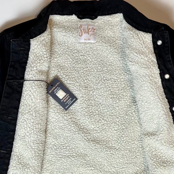 NWT Suko Jeans Sherpa Lined Trucker Black Denim Jacket, Size M - Picture 9 of 10